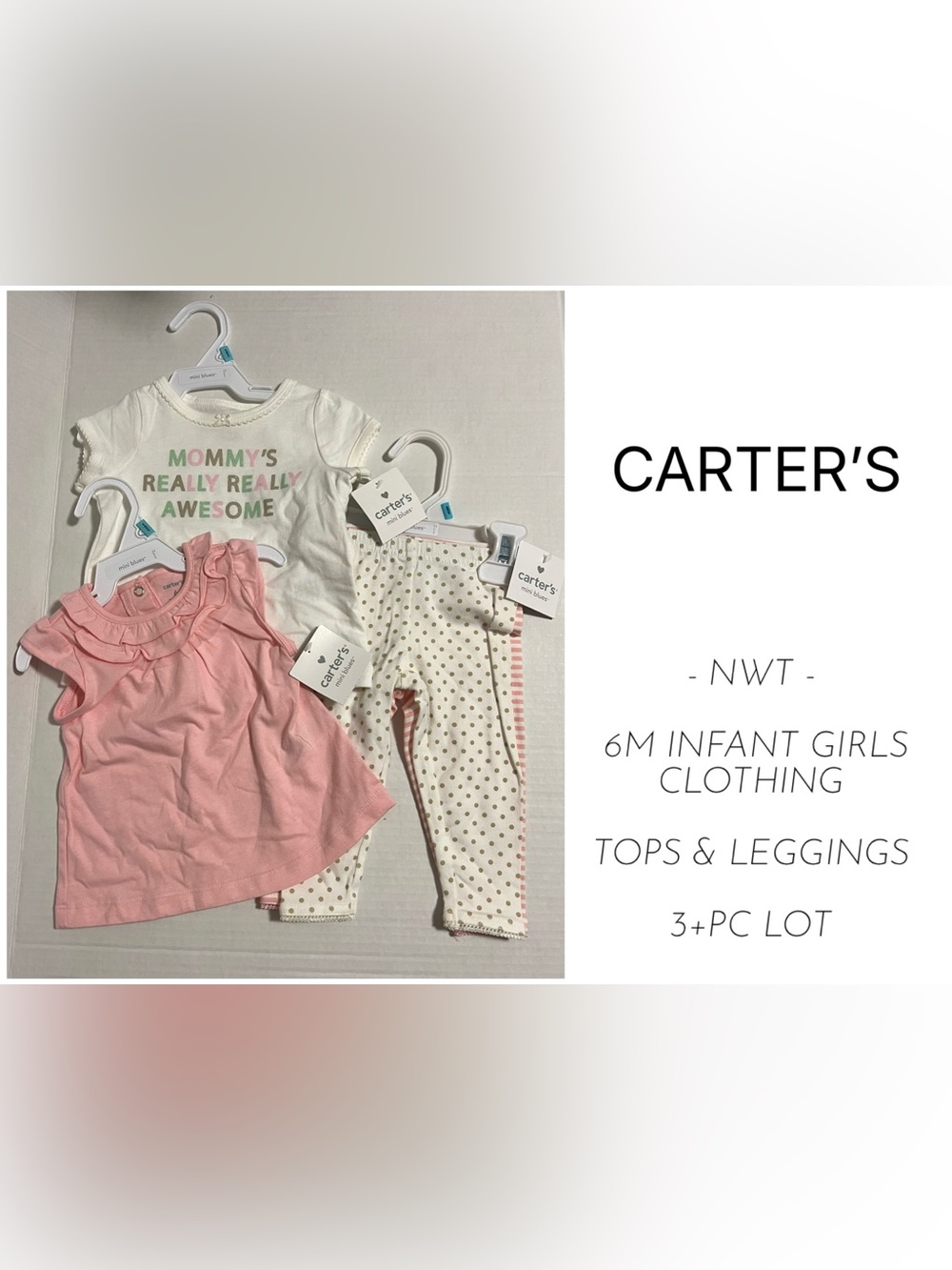 CARTER’S - 6M - NWT - INFANT GIRLS 3+PC SHIRTS AND LEGGINGS OUTFIT LOT